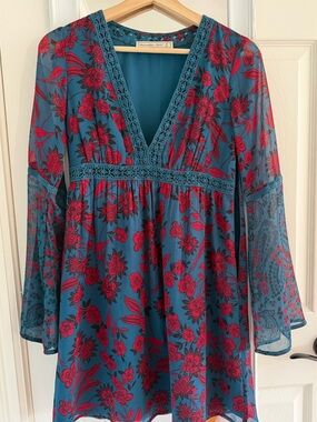 Abercrombie & Fitch Teal Dress with Red Floral Accents